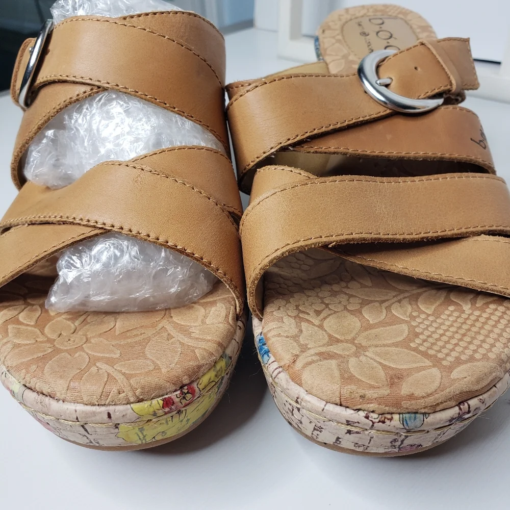 Cottagecore Sandals 7 Cush Painted Floral Strappy Wedge Mule BOC BORN Concepts